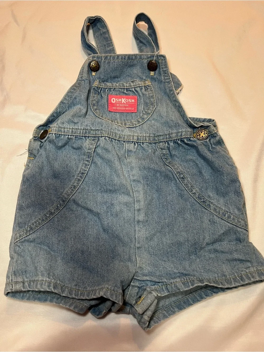Vintage OshKosh B'gosh Baby Girl Blue Denim Bubble Overalls 3T Made in USA 90s